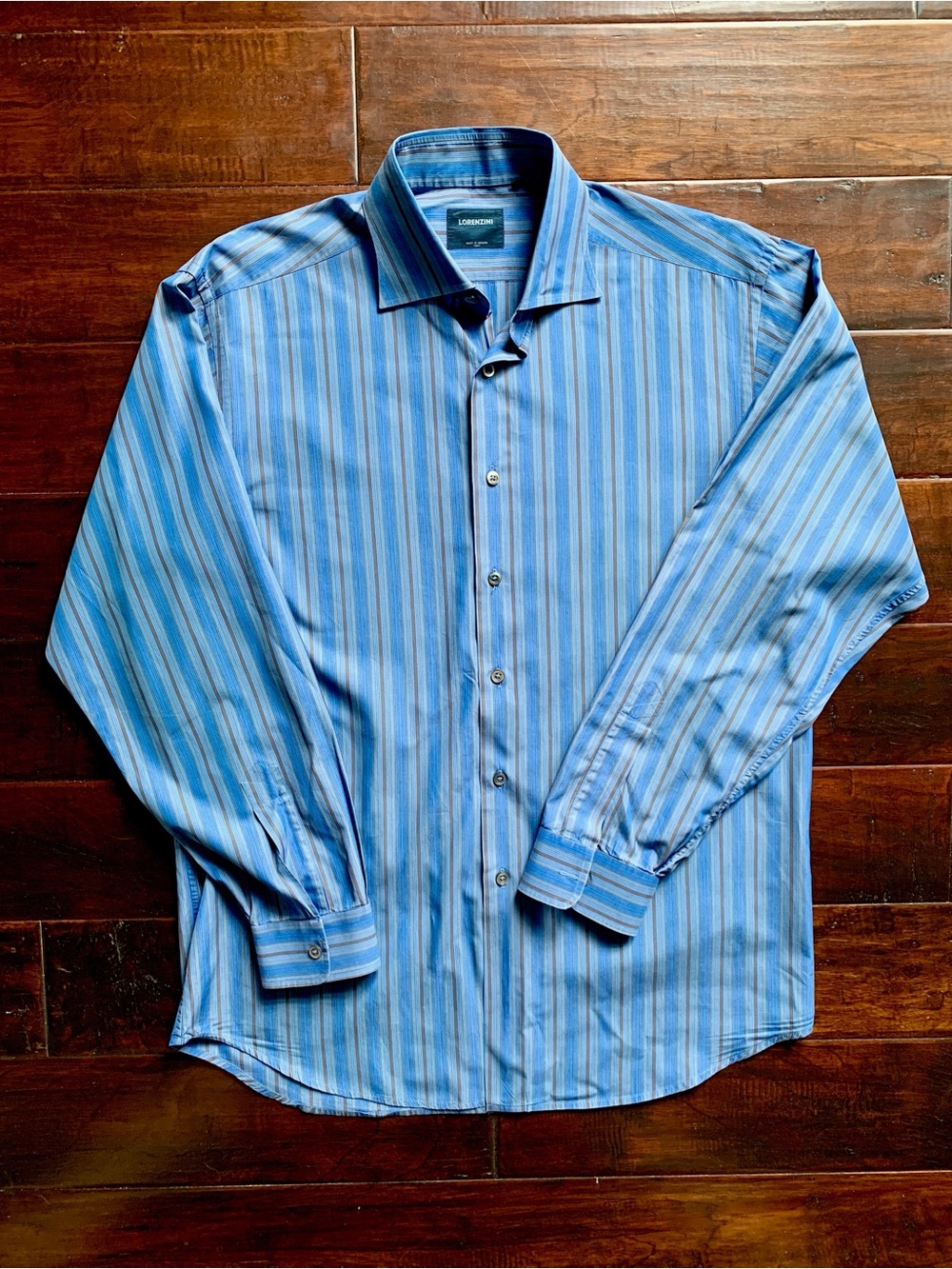 Lorenzini Made in Italy Blue Striped Luxury Dress Shirt Men’s L